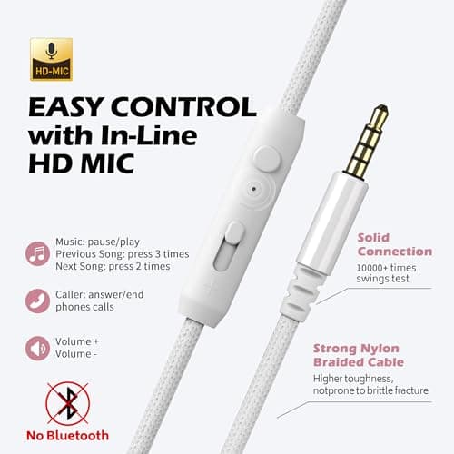 Ailihen C8 Wired Headphones with Microphone and Volume Control, Rose Gold — view 4