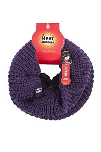HEAT HOLDERS - Ladies Thick Winter Warm Fleece Lined Chunky Knit Thermal Neck Warmer (One Size, Purple (Chunky)) — view 2