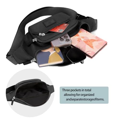 Bumbags for Ladies Bum Bag Fanny Pack Men Women Waist Pack Lightweight Adjustable for Running Walking Hiking Jogging (Black) — view 4