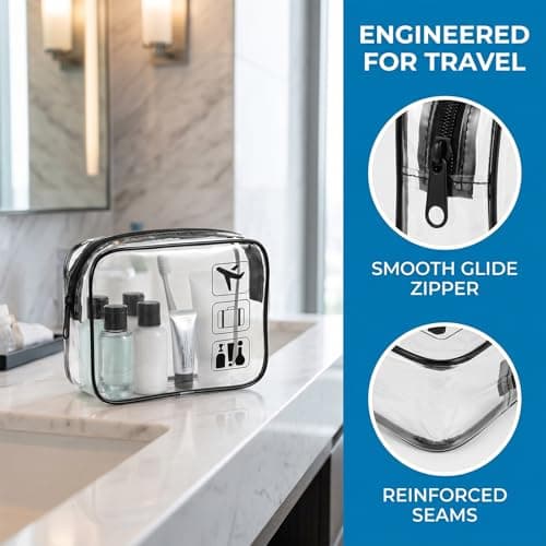 2 Pcs Clear Travel Toiletry Bags, TSA Approved Waterproof PVC Bag, 18×12×6cm Portable Cosmetic Wash Bag for Women & Men — view 3