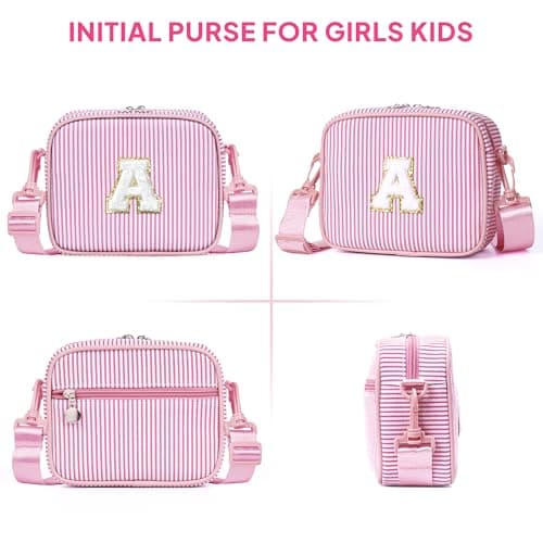 YOOLIFE Personalized Gifts 3 4 5 6 7 8 9 10 11 12 13 Year Old Girl, Initial Shoulder Bag Cross Body Bag Travel Bags Purse Travel Sling Bags, Gifts for Girls Kids Friend Daughter Sister Niece, Pink E — view 5