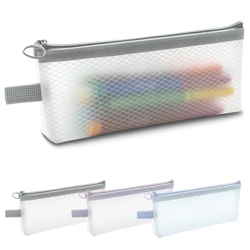 muuee EVA Mesh Pencil Case, Portable Waterproof Pencil Pouch, Eco-Friendly Clear Zipper Pen Bag for Adults & Students, Large Capacity Storage for Stationery, Toiletries, Makeup, Travel (White-Grey)