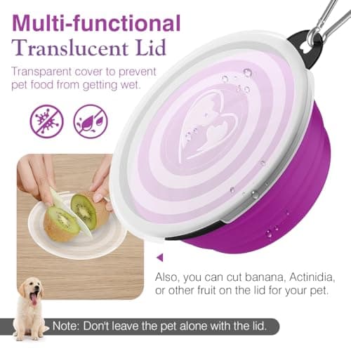 Pawaboo Collapsible Travel Dog Bowls 2 Pack with Lids & Carabiners Silicone — view 2
