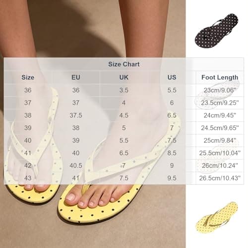 Jhebeks Yellow Women's Flip Flops Polka Dot Casual Summer Bathroom Outdoor Travel Beach Sandals Non-Slip Breathable Flat Ladies Slippers Soft Sole Lightweight Comfortable Shoes for Shower Size 6.5 — view 4