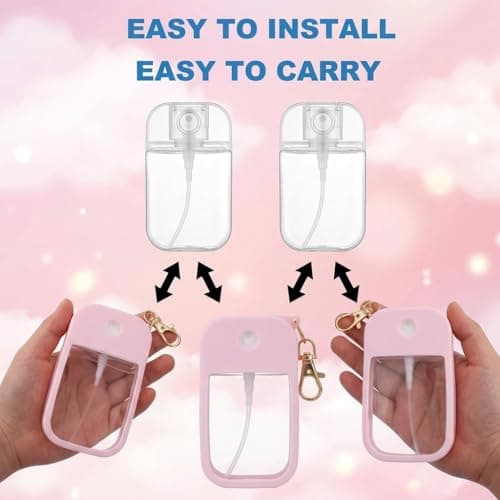 2pcs Silicone Case Compatible with Touchland Hand Sanitizer Spray, Thickened Hand Sanitiser Holder with Keychain for 1 Fl Oz / 30ml Portable Mist Bottle, Travel Accessories for Bags & Purses (Pink) — view 5