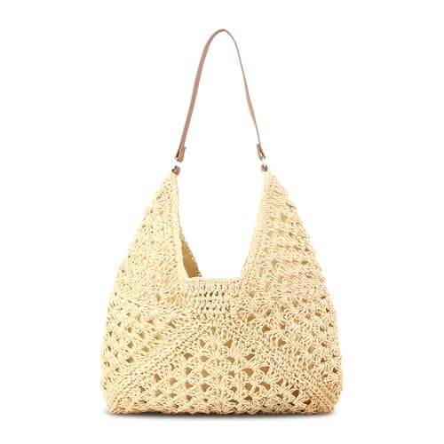 Bototack Straw Beach Bag For Women, Large Straw Bags Weave Handmade Handle Tote Bag, Bohemian Summer Straw Shoulder Bag Handbags for Travel Holiday Shopping (Beige)