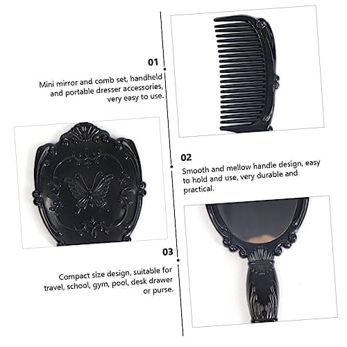 Hairdressing Mirror Comb Suit Black Pp Portable Handheld — view 4