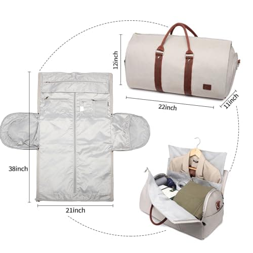 seyfocnia Convertible Carry on Garment Bag for Women,Leather Bags Travel with Shoe Pouch 2 in 1 Hanging Suitcase Suit Women Duffle Gifts, Beige, Classic — view 2