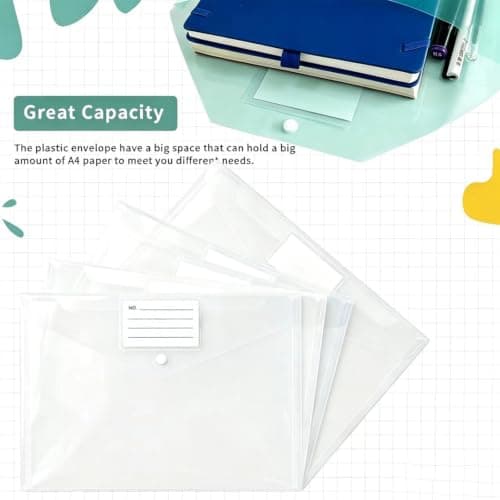X-YSUNEAS Plastic Wallets A4 10 Pack Document File Folders with Label Pocket and Button Closure for Home Office School Office Supplies Storage（White） — view 4