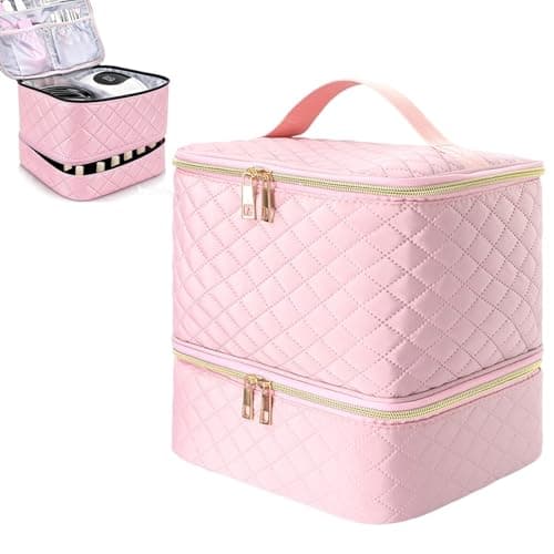 Dexpally Nail Varnish Storage Bag Double Layer Nail Organiser Cosmetic Bag with Adjustable Dividers for 30 Bottles, Lipstick & Manicure Tools