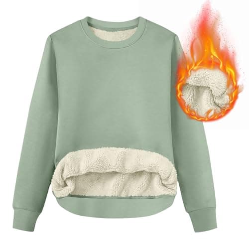 Meeyuioe Women's Fleece Lined Sweatshirts Jumper Winter Warm Sweaters Pullover Casual Long Sleeve Crewneck Comfy Thermal Solid Jumper Mint Green M — view 5