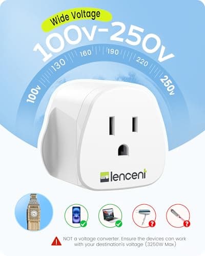 LENCENT US to UK Plug Adapter, 2/3 Pin USA to 3 Pin American Plug Adapter — view 5