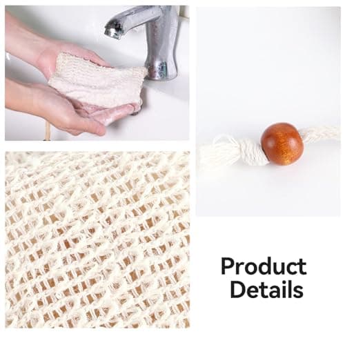 2 Pcs Sisal Soap Bag,Natural Organic Soap Bags for Shower and Foaming,Exfoliating Mesh Soap Saver Pouch with Drawstring,Convenient to Carry Soap Pouch,for Shower,Drying,Foaming Soaps,Exfoliation — view 6