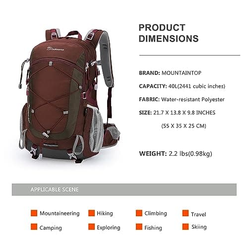 MOUNTAINTOP 40L Hiking Backpack Water Resistant Trekking Rucksack Unisex — view 2