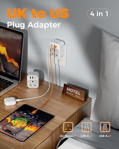 TESSAN UK to US Plug Adaptor 2 Pack, Type B USA Travel Adapter with USB C — view 3