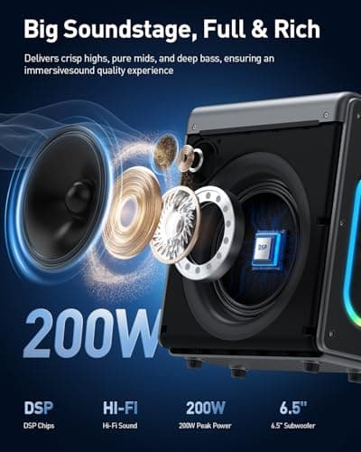Karaoke Machine with 2 Microphones: Portable Bluetooth Speaker for Adults & Kids - PA System with Lights Supports TWS/TF Card/USB/AUX for Home Party-Stage Subwoofers — view 3