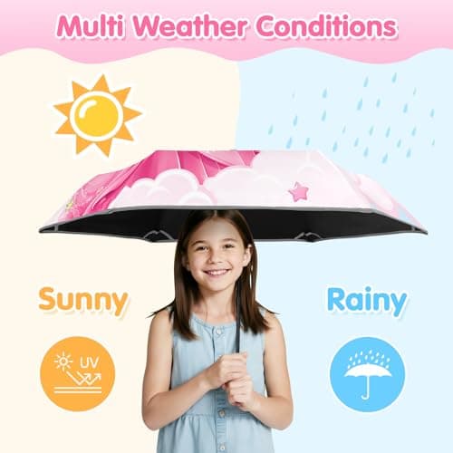 Decalsweet Kids Folding Umbrella,Windproof Automatic UV Umbrella Princess — view 2