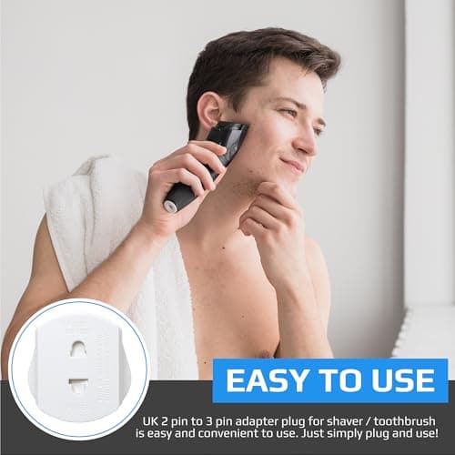 Toothbrush Adaptor Plug UK Charger Adapter Shaver Socket 2 Pin to 3 Pin Electric for Razor Plugs Bathroom Two to Three Prong Charging Tooth Brush Plugs Adapters Electrical Shaving (White) — view 5