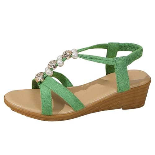 DFSDJEUW bunion sandals for women uk Womens Sandals Wide Fit Comfortable Slip on Wedge Shoes Casual Open Toe Orthopedic Slide Light Summer Cushion Plantar Fasciitis wide fit flip flops womens Green 5