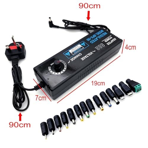 JZK Adjustable Voltage Power Supply 3V-24V 5A 120W with Digital Display, 100-240V AC to DC 3V 5V 6V 9V 12V 15V 18V 19V 20V 24V Universal Power Adapter Converter Transformer with DC Plug Tips — view 3