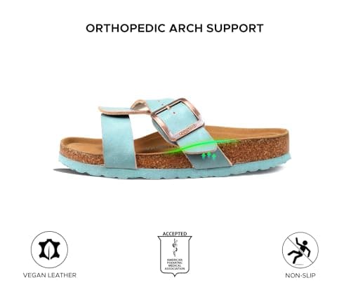 AEROTHOTIC Cork Recovery Slides for Women with Plantar Fasciitis Relief Comfortable Suede Footbed with Adjustable Buckle Cross Strappy Slip on Casual Travel Walking Beach Ladies Sandals, Kai Turquoise — view 4