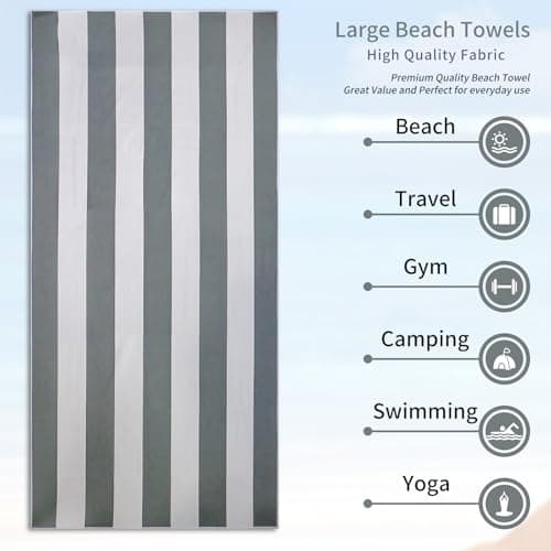 Vorvowry Microfibre Beach Towels for Adults Women Men Extra Large Lightweight Quick Dry Sand Free Travel Towel Double Sided Printing for Swim Sports with Mesh Bag 80×180cm Gray Stripes 1 Pack — view 5