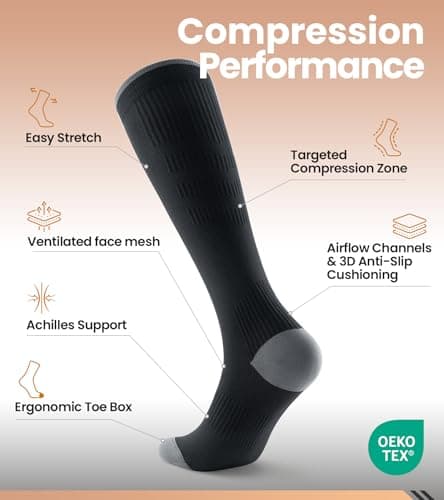 RUIXUE Compression Socks for Women and Men, 20-30 mmHg Cooling Flight Socks, 2 Pairs Graduated Socks for Travel, Sport, Nurse, Long Sitting(Swelling & Aches Relief), Black, S-M — view 2