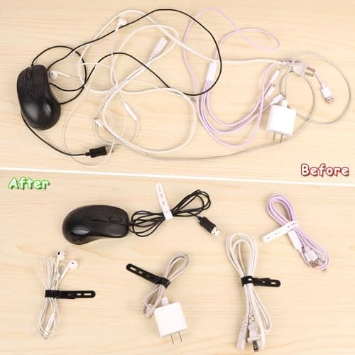 20Pcs Silicone Cable Ties, Reusable Cable Ties Cord Organiser Wrap Adjustable Wire Ties Elastic Charging Cable Management Cable Organiser Clips with Lock Buckle for Home Office — view 4