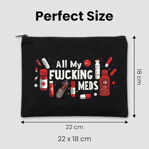 CutitiUU Medicine Travel Toiletry Bag for Women Men,Canvas Cosmetic Bag, Zipper Canvas Bag, Pen Case,Funny Medicine Organiser Pouch Travel Medical Kit,Med Organiser Pouch with Zipper (Black) — view 2