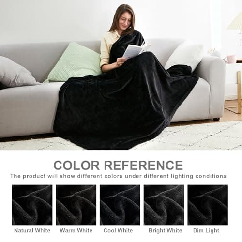 EHEYCIGA Throw XL Fleece Throw Blanket for Sofa 130x178cm, Black — view 5
