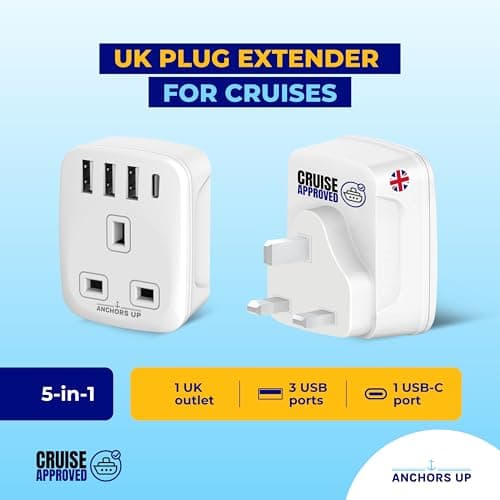 Cruise Approved 5-in-1 Travel Adaptor – Non-Surge for Cruises & Travel Use – 3 USB + 1 USB-C – Works on P&O, Marella, Cunard, Fred Olsen, Ambassador and more – Cruise Essential — view 2
