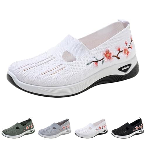 Orthopedic Shoes for Women,Women Comfy Orthopedic Walking Shoes Womens Lightweight Slip-On Knitted Embroidery Sneakers Comfortable Walking Shoes Breathable Slip On Arch Support Non-Slip Sneakers — view 6
