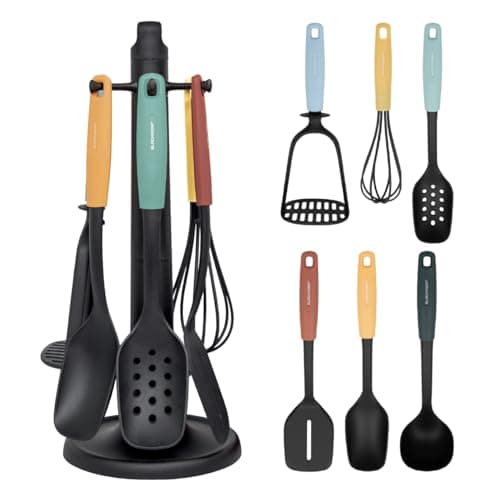 Blackmoor Kitchen Utensil Set 6-Piece with Rotating Stand/Heat-Resistant Nylon/Scratch-Free/Dishwasher Safe/Cooking Tools for All Pan Types 68609