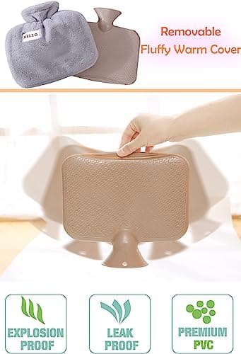 iEasey Hot Water Bottle with Fleece Cover UK 1.2L Winter Hand Warmer Muff Fluffy Rubber Hot Water Bag Massaging Hot Cold Therapy for Pain Relief, Neck and Shoulders, Menstrual Cramps, Feet Warmer — view 3
