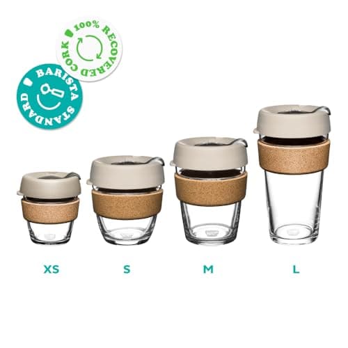 KeepCup Brew Cork - 12oz/340ml Tempered Glass Reusable Coffee Cup/Travel Mug, Natural Cork Band with Splashproof Press Fit Lid - Pine — view 5