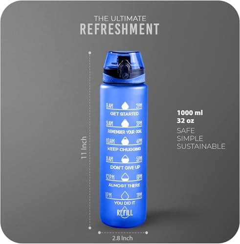 Roe Tenpo Water Bottle 1L, Sports Water Bottle with Time Markings, BPA-Free, Leak-Proof Drinks Bottle, Perfect for Running, Cycling, Gym, Yoga, Camping and Outdoor Activities, Blue — view 4