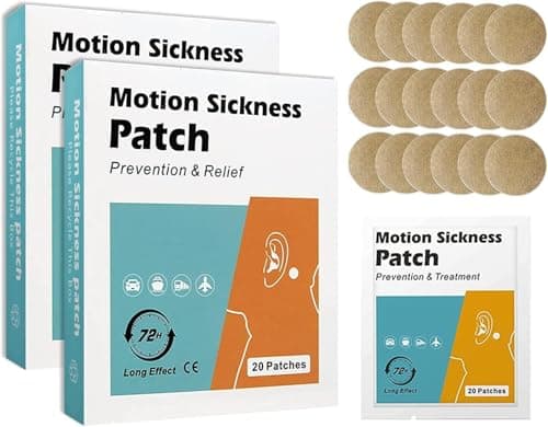 40 Counts Motion Sickness Patches for Car and Boat Rides, Cruise and Airplane Trips - Relieve Dizziness&Vomiting from Seasickness, Fast Acting&No Side Effects