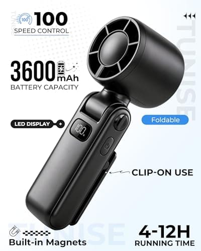 TUNISE Portable Fan, Handheld Fan Rechargeable 3600mAh, Mini Personal Fan — view 2