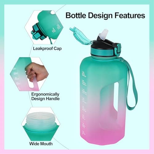 GLEKGLEK 2.2L Water Bottle with Straw, Handle, Leakproof, Green Pink — view 4