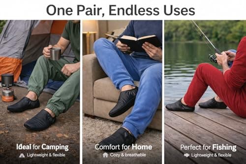 Genuine Sheepskin Leather Slip-On Socks for Men & Women – Fleece Lined House Socks, Soft Indoor Slippers for Yoga, Dance, Camping, Fishing & Travel (UK, Alpha, XXL,Black) — view 2
