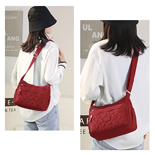 Milky Way Womens Multi Pocket Casual Crossbody Bag Waterproof Shoulder Messenger Bag Handbag for Daily Use Travel (burgundy) — view 2