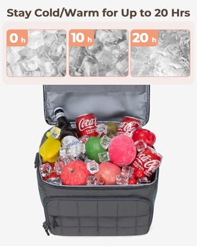 Puffer Cooler Bag 32 Cans Insulated Soft Sided Cooler Double Deck Collapsible Lunch Box for Picnic, Beach, Hiking, Camping, Work, Travel (Grey) — view 4
