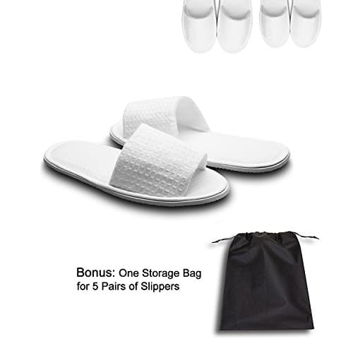 AhfuLife Echoapple 5 Pairs of Waffle Open Toe White Spa Slippers-Two Size Fit Most Men and Women for Spa, Party Guest, Hotel and Travel (White, 6/7.5 UK) — view 3