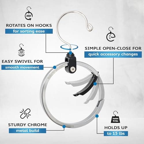 Multipurpose Closet Hanger - 2-Pack | Multi Hangers Saving Space for Clothes Hangers | Metal Hangers for Belts, Bags, Ties, Baseball Caps, Scarves, Jewelry | Heavy Duty Hanging Wardrobe Organiser — view 3