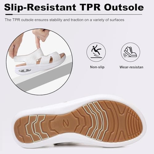 TETSUO Women's Summer Walking Sandals Slip On Air Cushion Support Platform Sandals Open Toe Ankle Strap White Dress Sandal Shoes — view 6