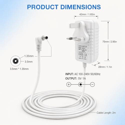 5V Charger for Babysense HDS2 Video Baby Monitor with 3.5x1.35mm Jack — view 5