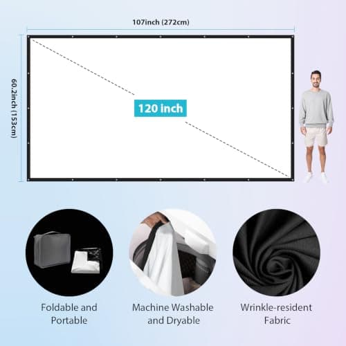 LEORFI 120 Inch Projector Screen with Black Backing, Portable Movie Screen — view 6