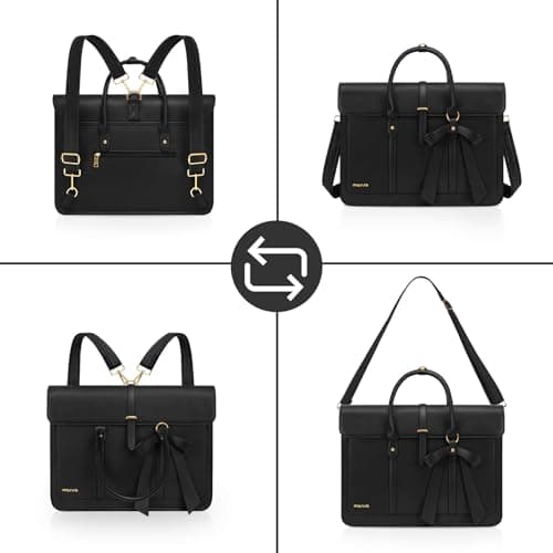 MOSISO Laptop Bag for Women,16 inch PU Leather Computer Bag, Black — view 6