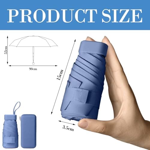 wodehahagou Mini Umbrella - Compact, Portable, UV Protection for Women - Handbag Size, Travel Umbrella with Storage Box (Blue) — view 2