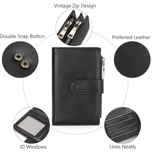GOIACII Leather Purses for Women, Bifold Compact Womens Wallet with RFID Blocking, Medium Ladies Purse Credit Card Wallet with 16 Card Slots and Zip Coin Pocket — view 5